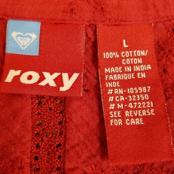 Y2K Roxy Red Eyelet Embroidery Cotton Blouse Size Large Juniors - Picture 10 of 10
